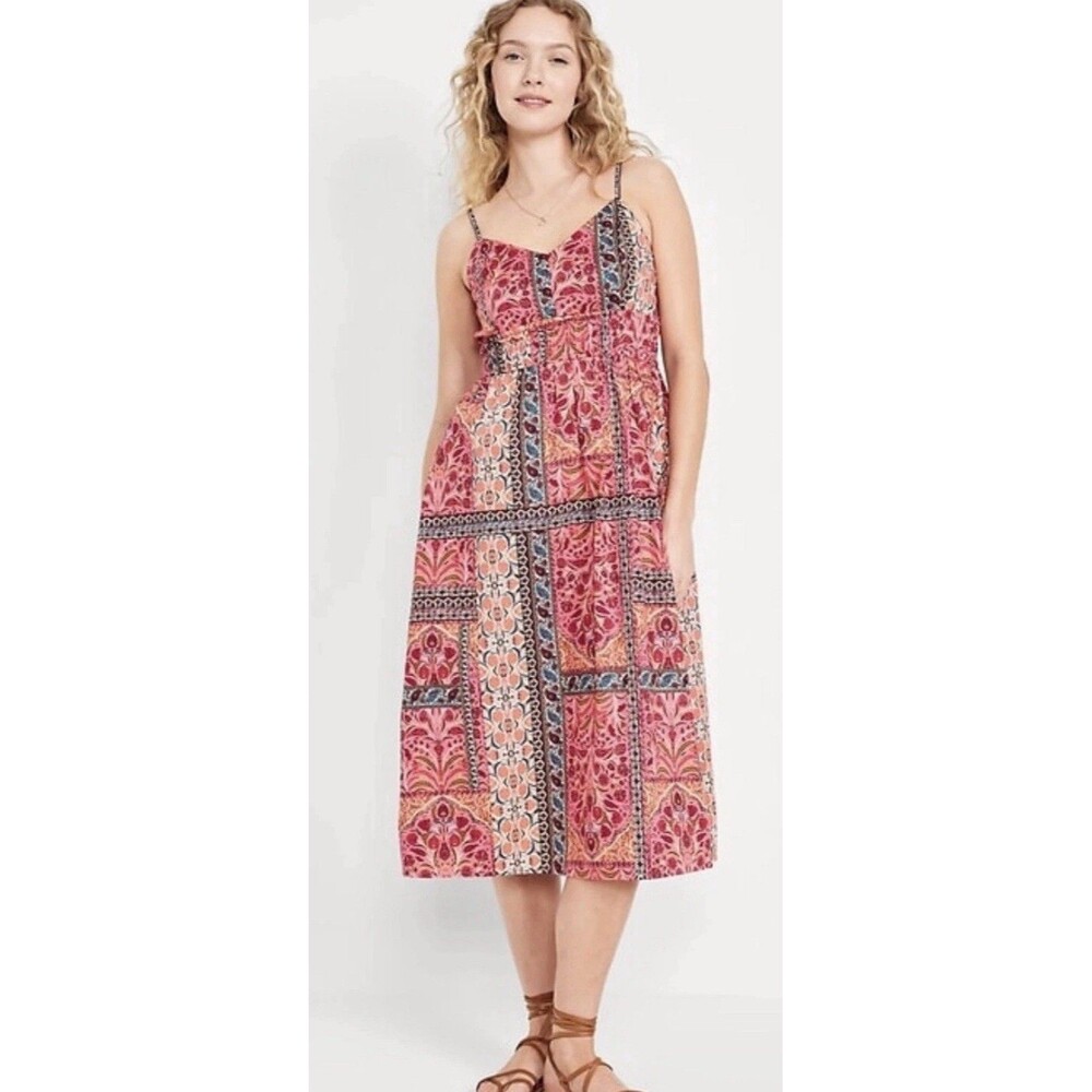 Old Navy Waist Defined Cami Midi Dress , XL boho floral beachy lightweight
